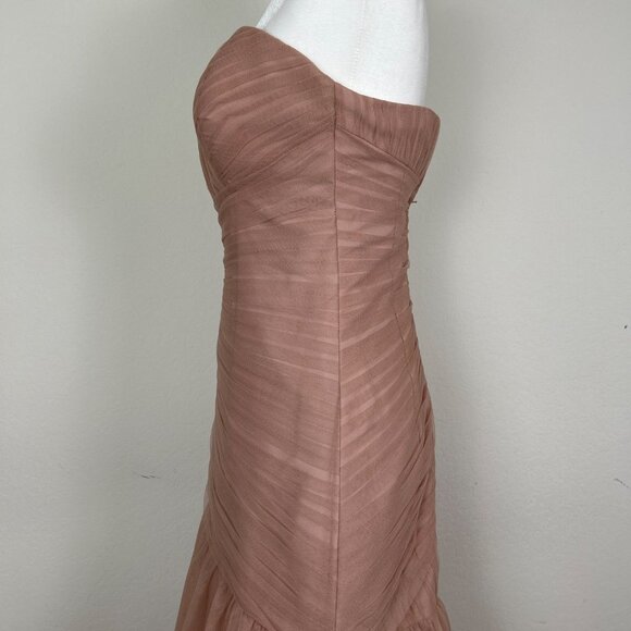 Bari Jay Dusty Rose Strapless Ruched Tulle Bridesmaid Dress Size 10 - Picture 7 of 13